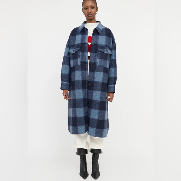 Isabel Marant Étoile Fontizi Checked Plaid Wool Blend Long Coat Shacket Size 1 - Picture 2 of 12